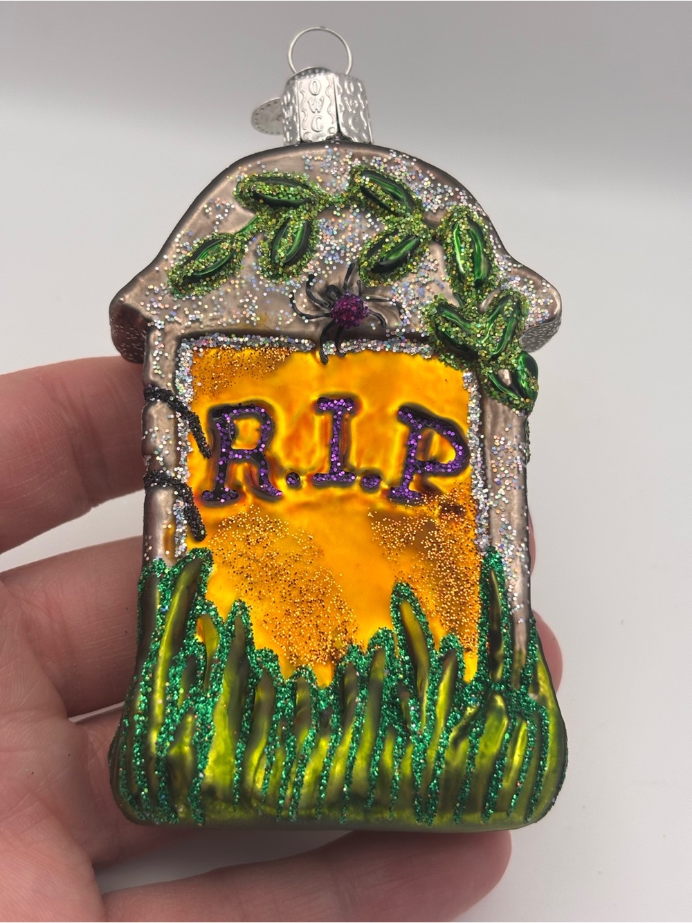Old World Christmas, Mini Tombstone, Halloween Glass Tree Ornament